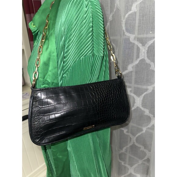 NWOT ALDO Croc Embossed Gold Chain Strap Bag Purse, VTG. Rare Find - Picture 1 of 5
